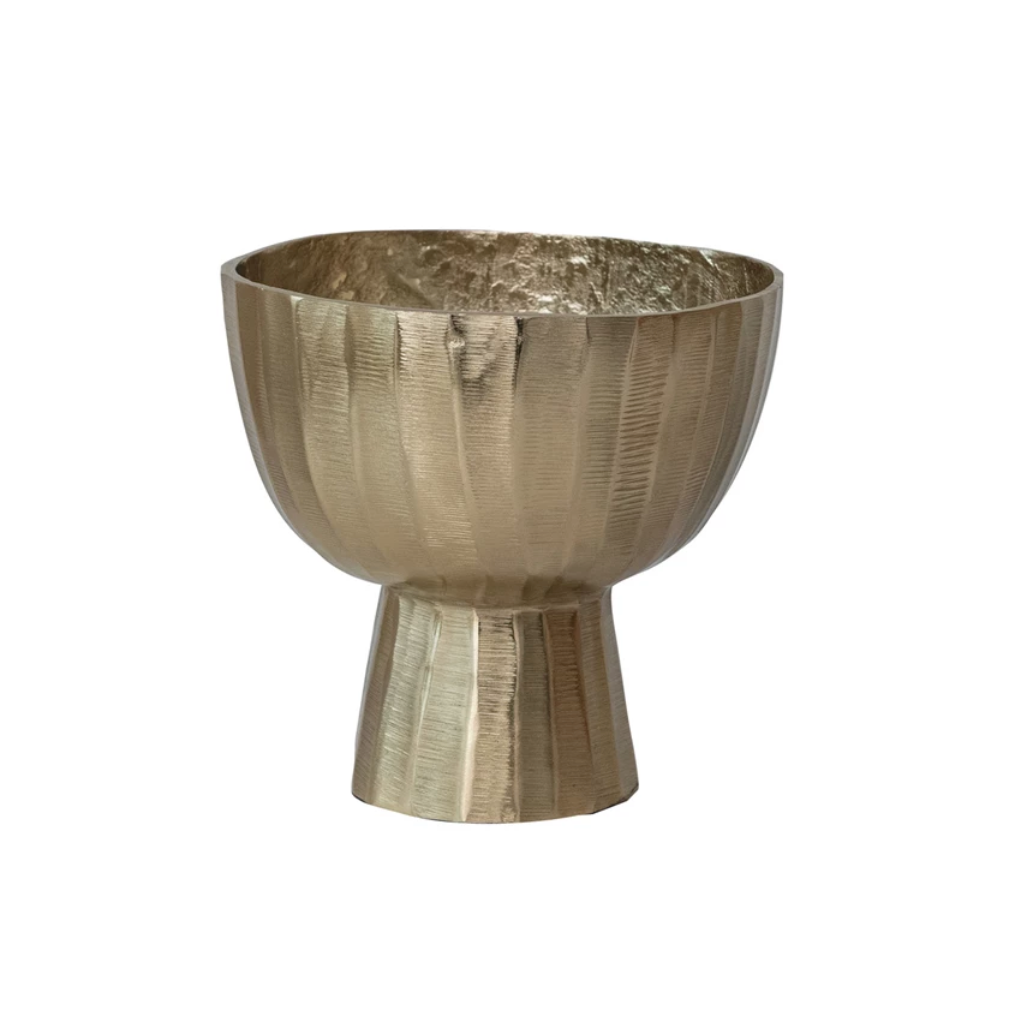 Cast Aluminum Creased Footed Planter, Gold Finish (Holds 7